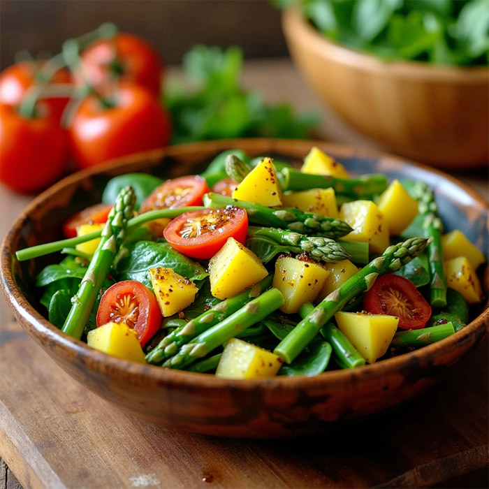 Potato, Asparagus, Spinach and Tomato Salad Recipe